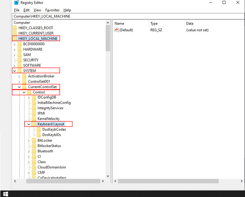 رفتن به Keyboard Layout در Registry Editor - غیرفعال کردن windows